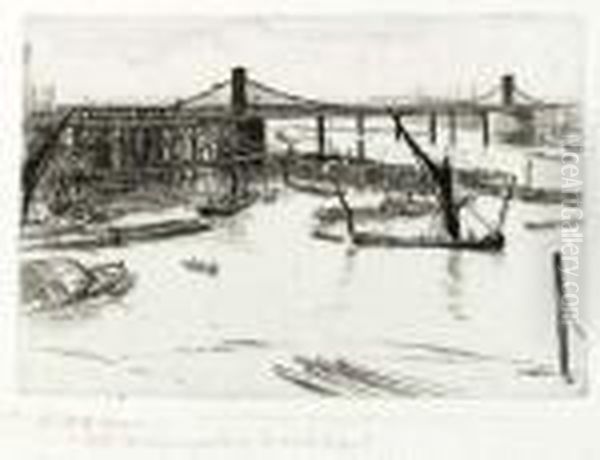 Old Hungerford Bridge, From Sixteen Etchings Oil Painting by James Abbott McNeill Whistler