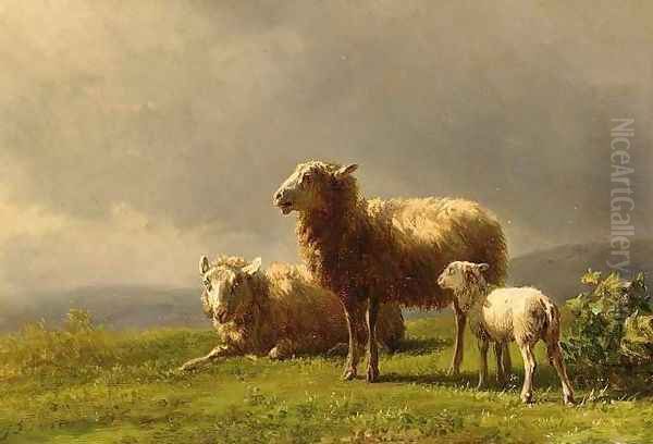 Sheep in a Meadow Oil Painting by Jan Bedijs Tom