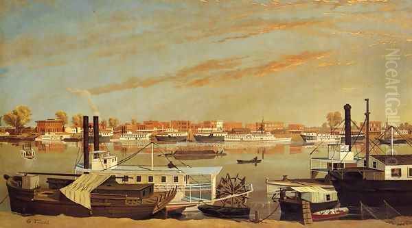 View of Sacramento, California, from across the Sacramento River Oil Painting by George A. Tirrell