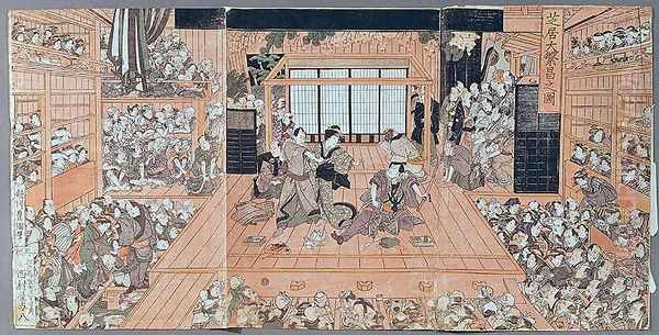 Interior of a Theatre Oil Painting by (Utagawa Toyoshige) Toyokuni II