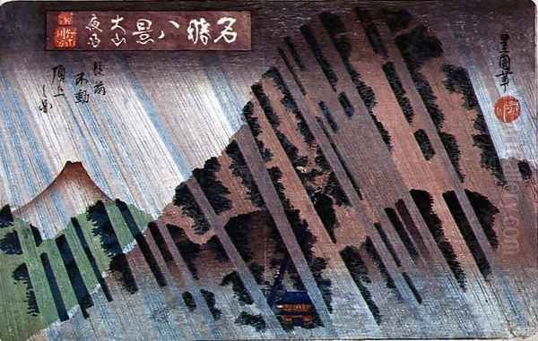 Night Rain on Oyama, c.1830 Oil Painting by (Utagawa Toyoshige) Toyokuni II