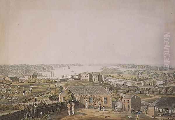 The Entrance of Port Jackson, and part of the town of Sydney in New South Wales, left section of panoramic view, c.1821 Oil Painting by Taylor, Major James