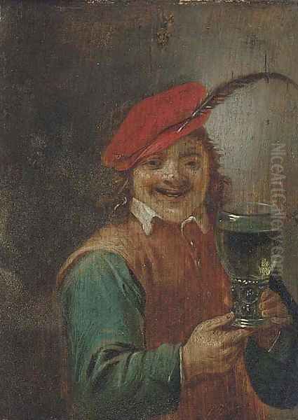 A boor holding a roemer Oil Painting by David The Younger Teniers