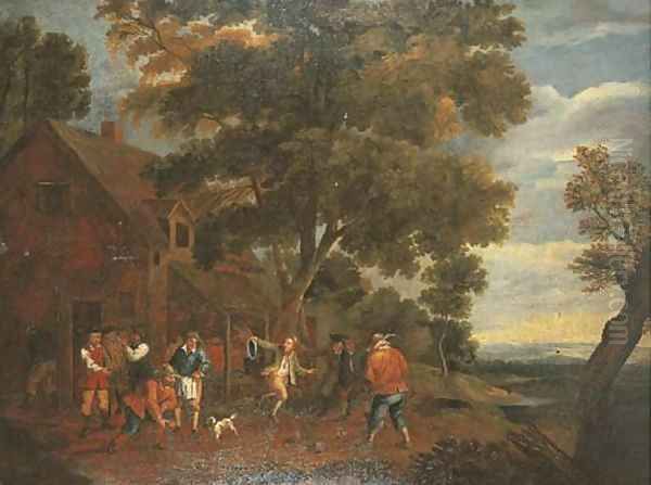 Peasants playing bowls outside an inn Oil Painting by David The Younger Teniers