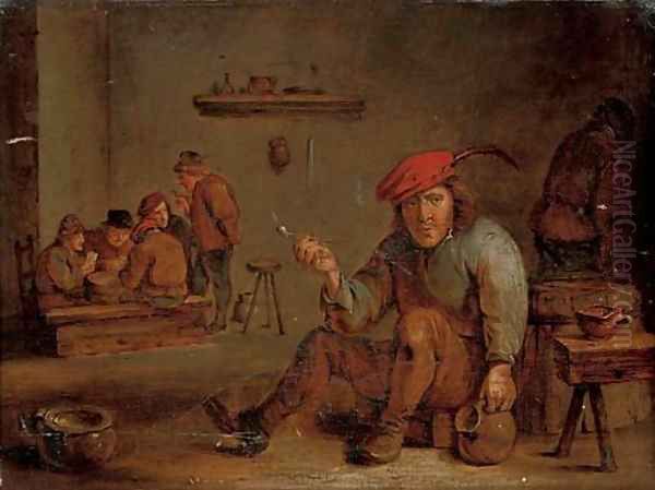 A peasant smoking and drinking in a tavern Oil Painting by David The Younger Teniers