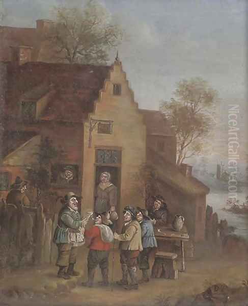 A town crier outside an inn Oil Painting by David The Younger Teniers