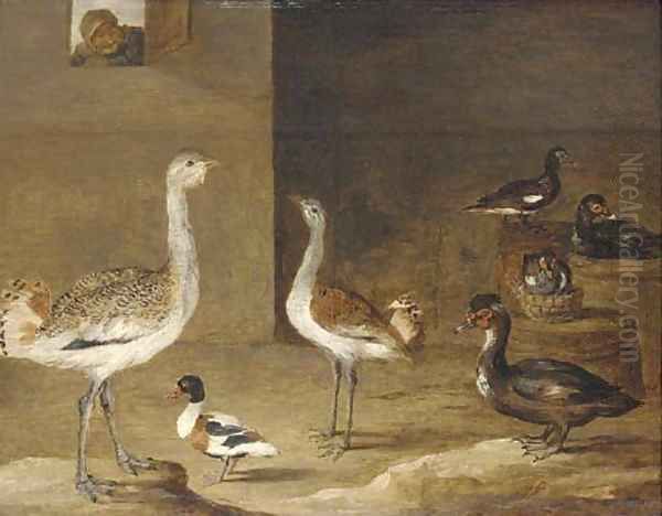 Fowl in a barn with a peasant at a window Oil Painting by David The Younger Teniers