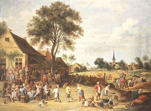 A wedding feast outside a village inn Oil Painting by David The Younger Teniers