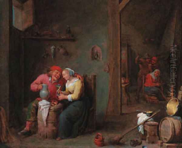 A courting couple in an inn Oil Painting by David The Younger Teniers