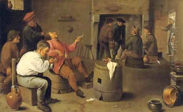 Boors smoking and drinking in an interior Oil Painting by David The Younger Teniers