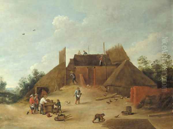 Peasants at work on a building site Oil Painting by David The Younger Teniers