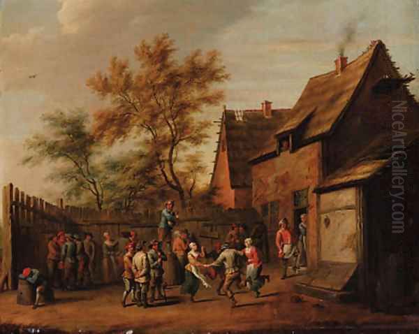 Peasants making merry in the courtyard of an inn Oil Painting by David The Younger Teniers