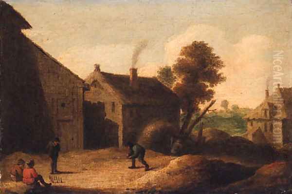 Peasants playing skittles by a farm Oil Painting by David The Younger Teniers