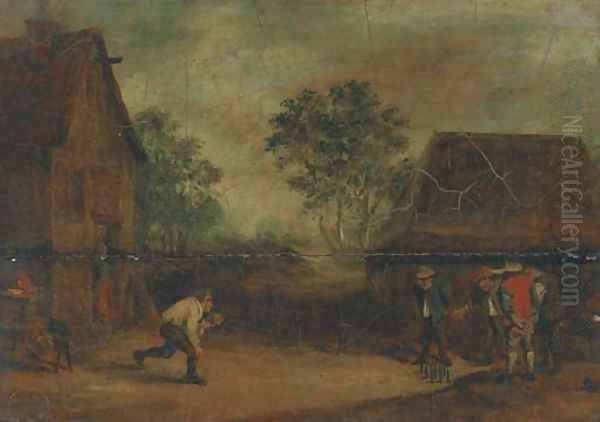 Peasants playing skittles outside an inn Oil Painting by David The Younger Teniers