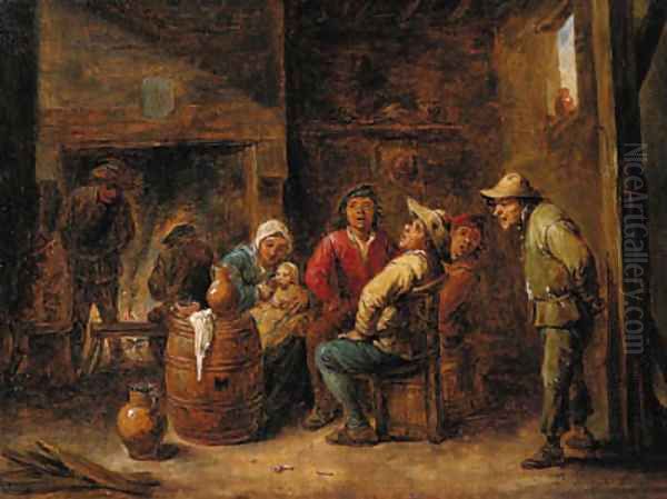 Peasants singing and a mother with her child in an interior Oil Painting by David The Younger Teniers