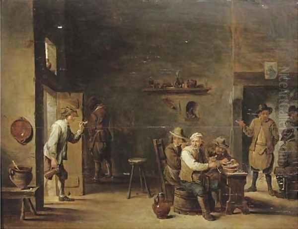 Peasants smoking in an interior with other figures by a fireplace Oil Painting by David The Younger Teniers