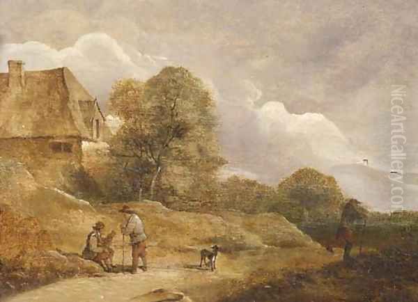 Travellers resting by a sandy track near a farm Oil Painting by David The Younger Teniers