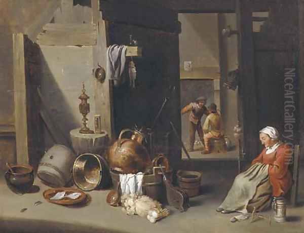 A farmhouse interior Oil Painting by David The Younger Teniers