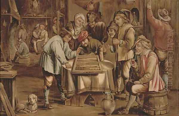 A game of backgammon Oil Painting by David The Younger Teniers