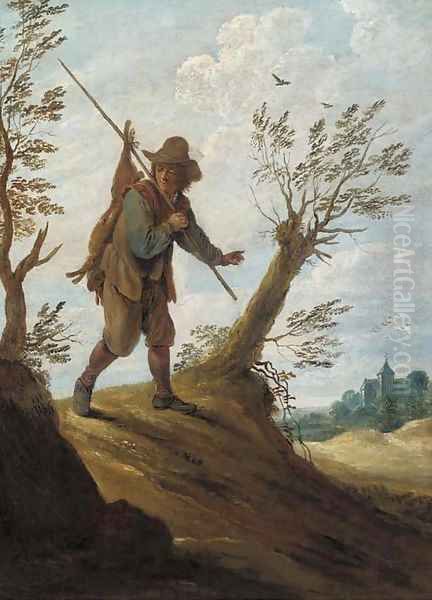 A landscape with a hunter returning with his game Oil Painting by David The Younger Teniers