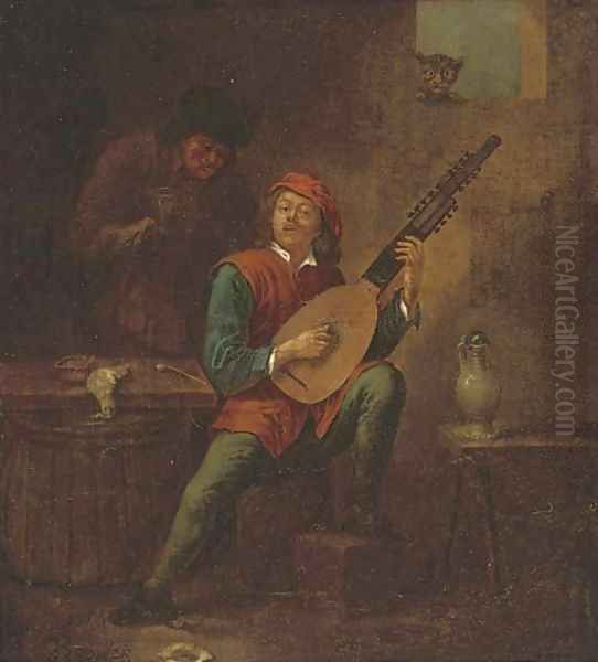 A man playing a lute in an interior Oil Painting by David The Younger Teniers