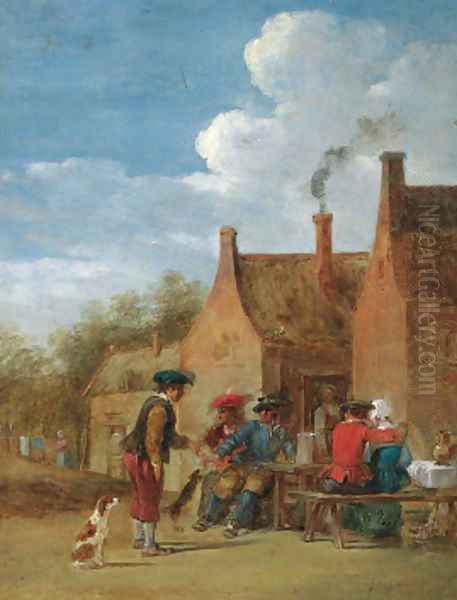 A peasant couple and travellers at table outside an inn Oil Painting by David The Younger Teniers