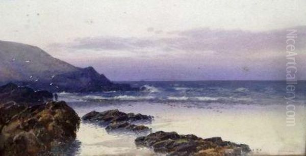 Pentine Point Near Newqay Cornwall Oil Painting by Frederick John Widgery