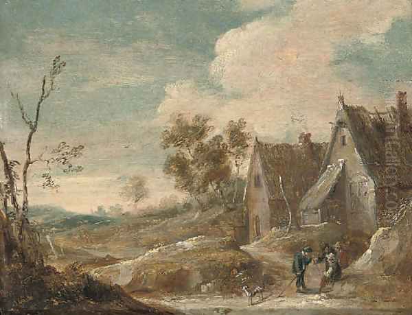 A village landscape with peasants conversing Oil Painting by David The Younger Teniers