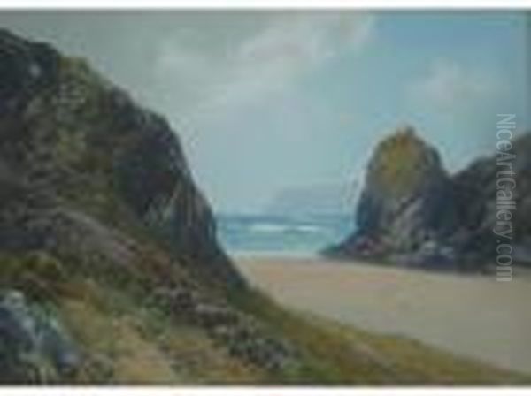 Bedruthan Steps, West Newquay Oil Painting by Frederick John Widgery