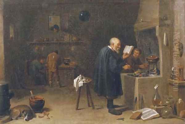 An alchemist in his workshop Oil Painting by David The Younger Teniers