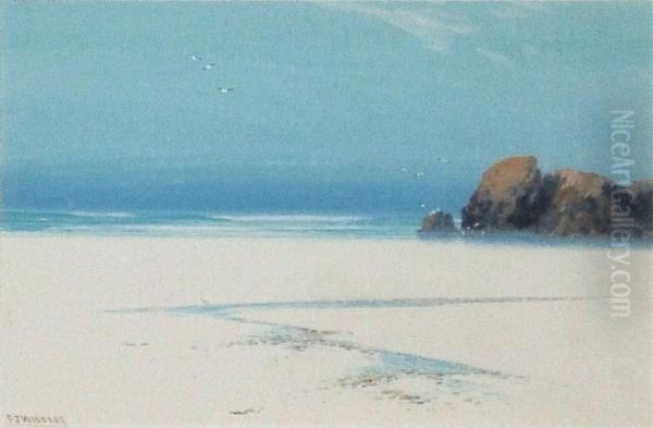 Cornish Beach - Signed Oil Painting by Frederick John Widgery