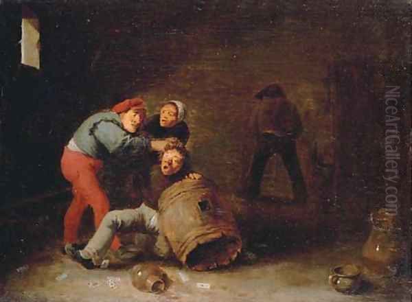 Boors brawling in a tavern Oil Painting by David The Younger Teniers