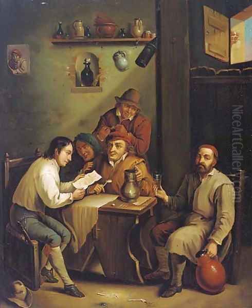 Boors drinking and smoking in an interior Oil Painting by David The Younger Teniers