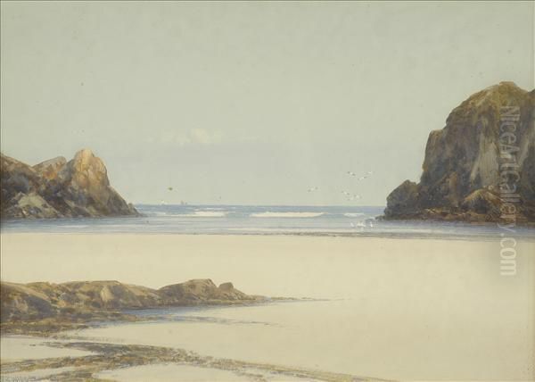 Low Tide,near Bude, Cornwall Oil Painting by Frederick John Widgery