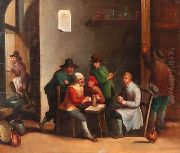 Boors playing at cards in an inn Oil Painting by David The Younger Teniers