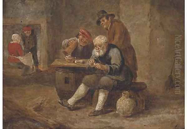 Boors smoking and drinking in an inn Oil Painting by David The Younger Teniers