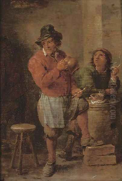 Boors smoking in a tavern Oil Painting by David The Younger Teniers