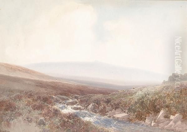 Moorland Landscape Oil Painting by Frederick John Widgery