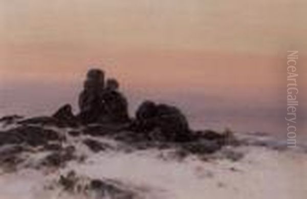 Vixen Tor, Dartmoor, Winter Oil Painting by Frederick John Widgery