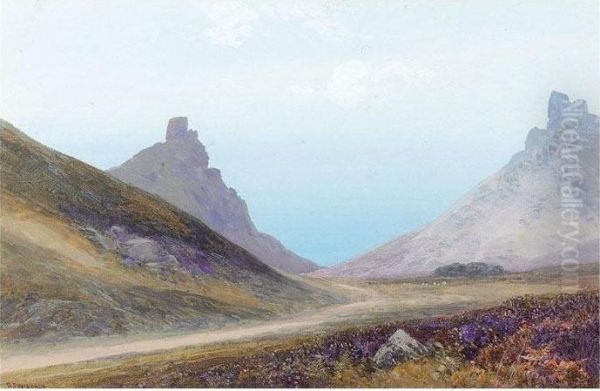 The Valley Of The Rocks, Lynton; Rolling Landscape With Heather Oil Painting by Frederick John Widgery