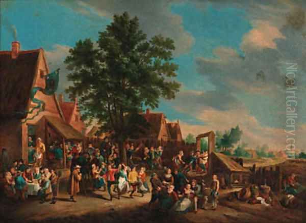 Peasants dancing and merrymaking before an inn Oil Painting by David The Younger Teniers