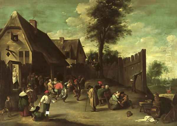 Peasants feasting and dancing outside an inn Oil Painting by David The Younger Teniers