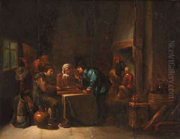 Peasants playing backgammon in an interior 2 Oil Painting by David The Younger Teniers