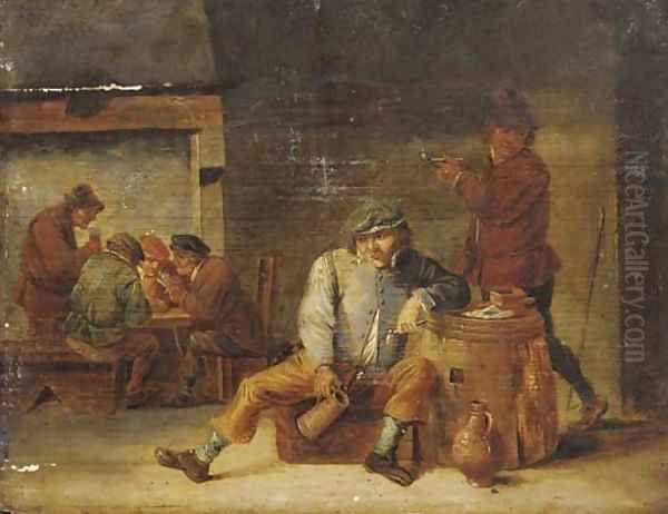 Pesants drinking and smoking in a tavern Oil Painting by David The Younger Teniers