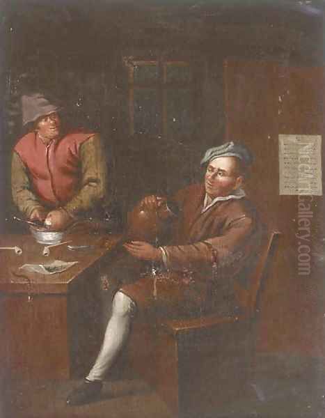 Two men smoking and drinking in an interior Oil Painting by David The Younger Teniers