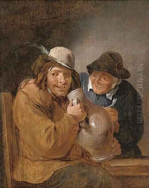 Two peasants smoking and drinking in an interior Oil Painting by David The Younger Teniers