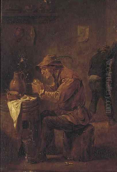 A peasant smoking in a tavern Oil Painting by David The Younger Teniers