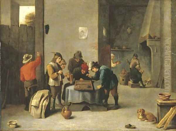 Peasants playing backgammon in an interior Oil Painting by David The Younger Teniers