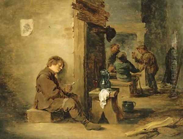 Peasants smoking and drinking in a tavern Oil Painting by David The Younger Teniers