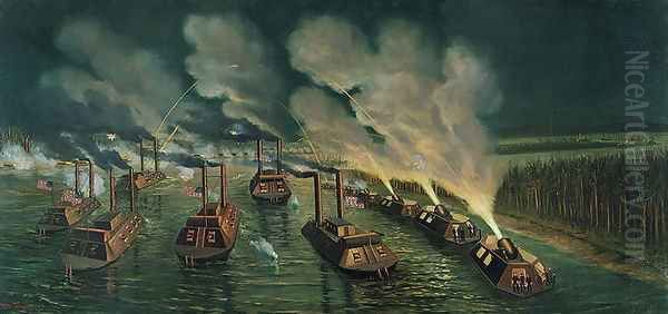 Gun and Mortar Boats on the Mississippi Oil Painting by William Torgerson